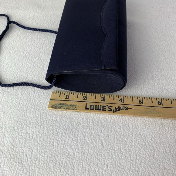 La Regale Navy Blue Fabric Rectangle Clutch Shoulder Evening Bag Purse 90’s - Picture 4 of 14
